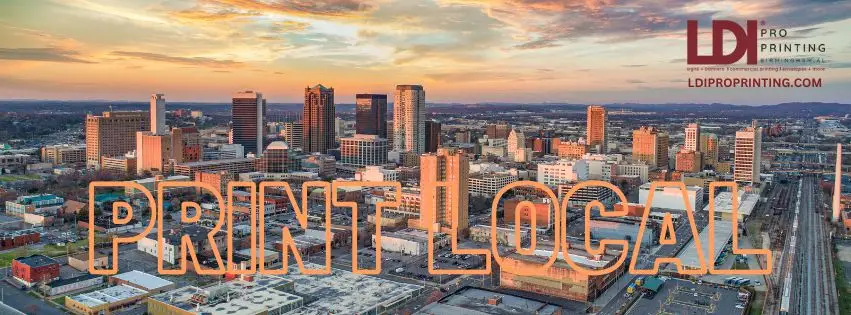 Picture of birmingham with the words print local