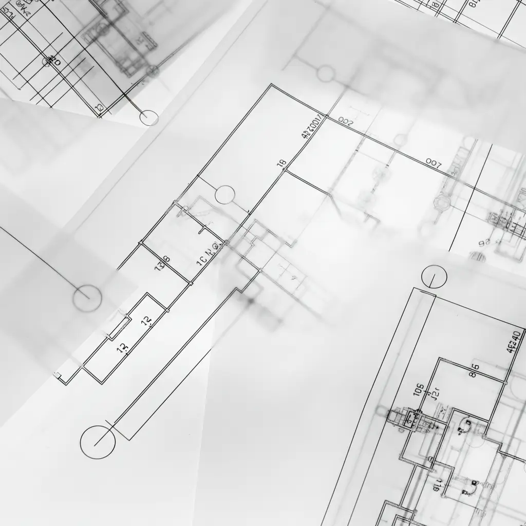 close up transperent erasable building plans laid out on a table