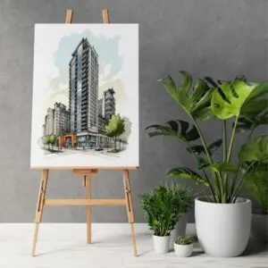 Foamboard Rendering of tall building on easel
