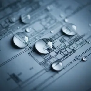 water droplets on weahter resistant building plans